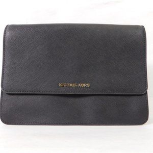 Michael Kors Small Black Clutch/Crossbody with Gold Chain and Leather Strap.